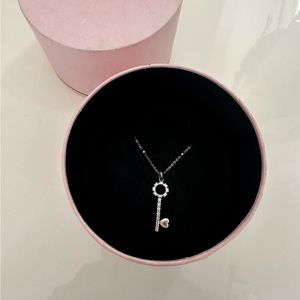 Silver Bear Key Heart Necklace